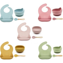 Tableware Cute Suction Feeding Bowl Spoon Bpa Free Washable Food Grade Silicone Baby Bibs Soft Set